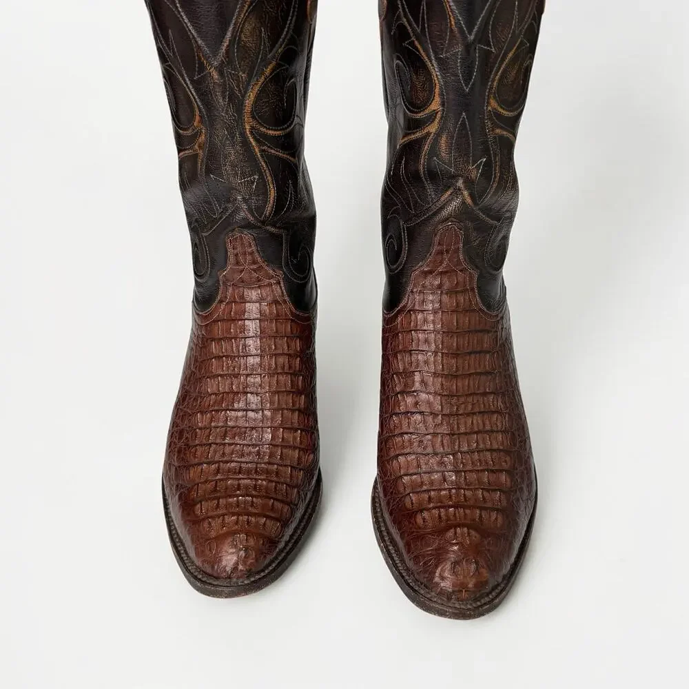 Lucchese Caiman Classics Hand Made Cowboy Boots Western Brown Label Mens Sz 9 2E